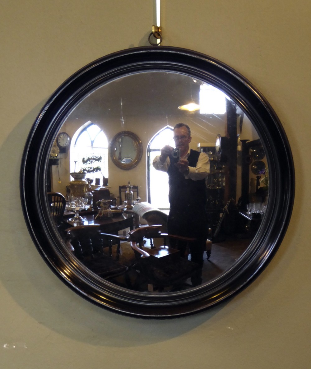 19TH C PEAR WOOD CONVEX MIRROR