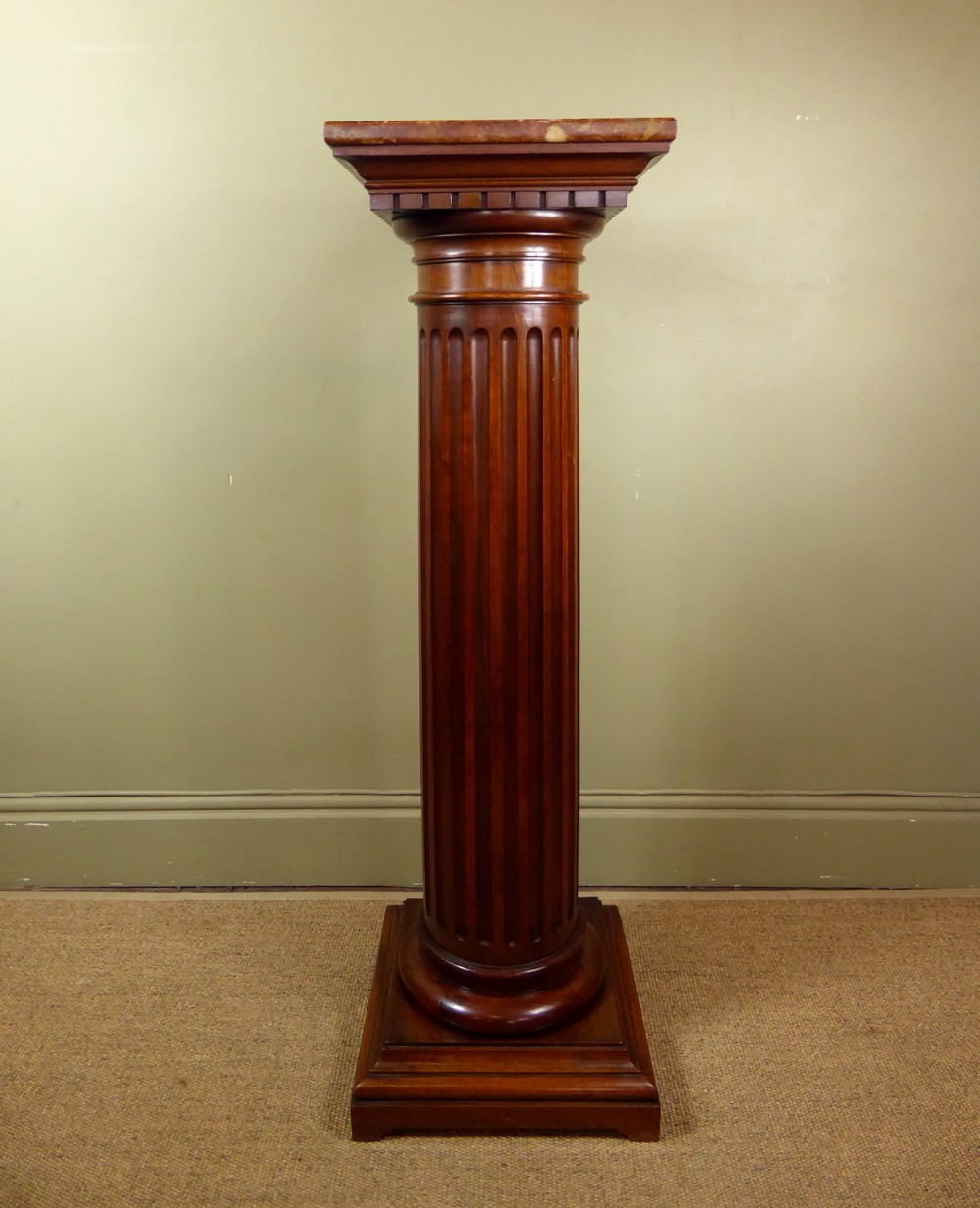 19TH C WALNUT & MARBLE PEDESTAL