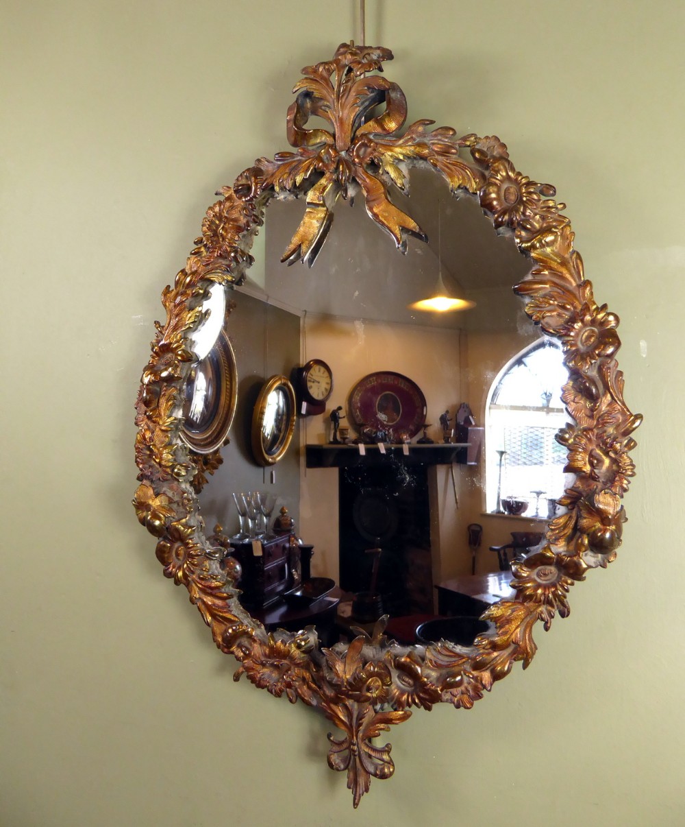 FLORAL 19TH C GILT BRASS MIRROR