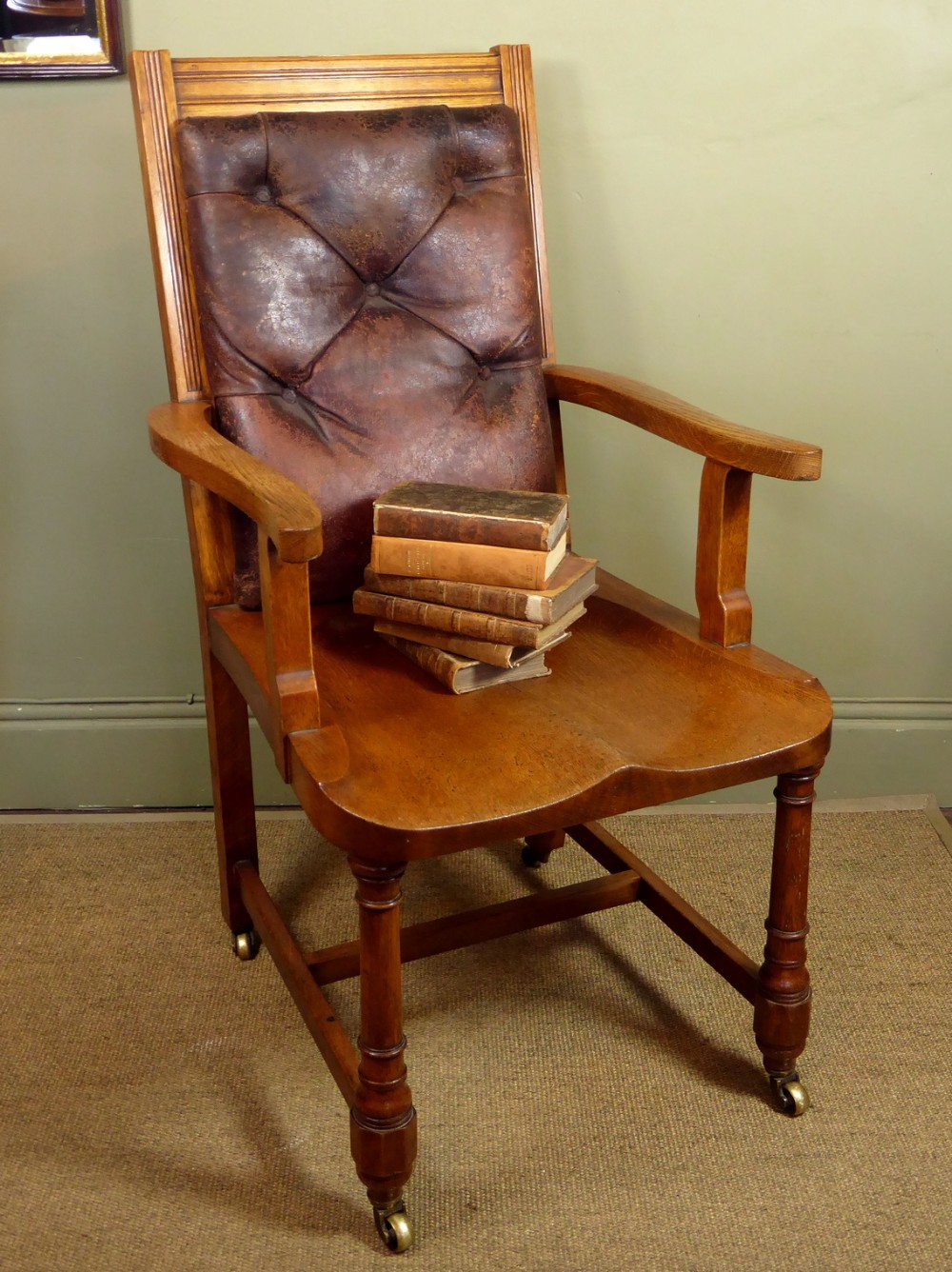 19TH C OAK & LEATHER CHAIR