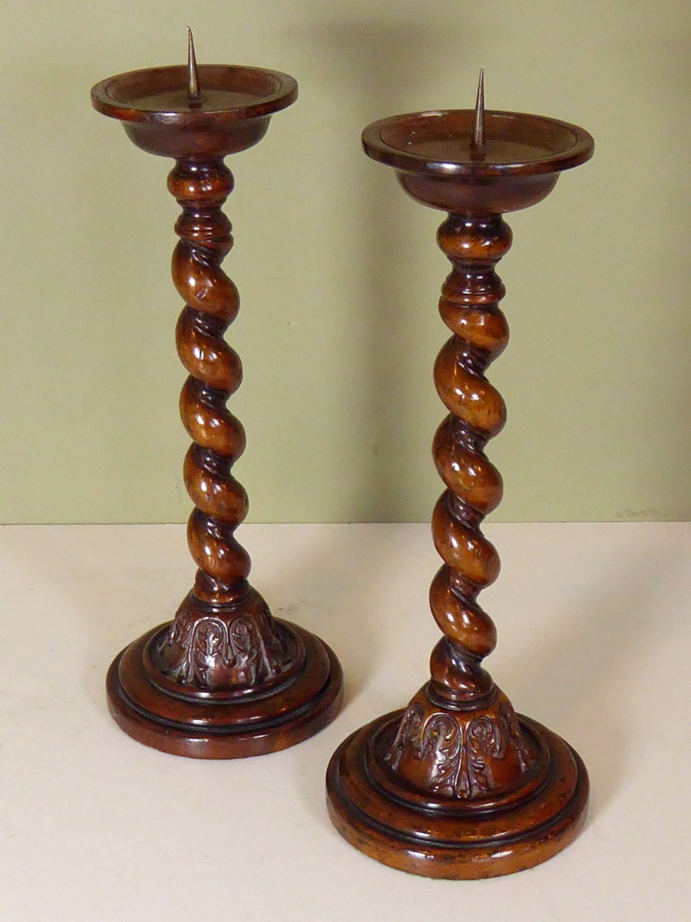 PAIR OF 19TH C WALNUT PRICKET STICKS