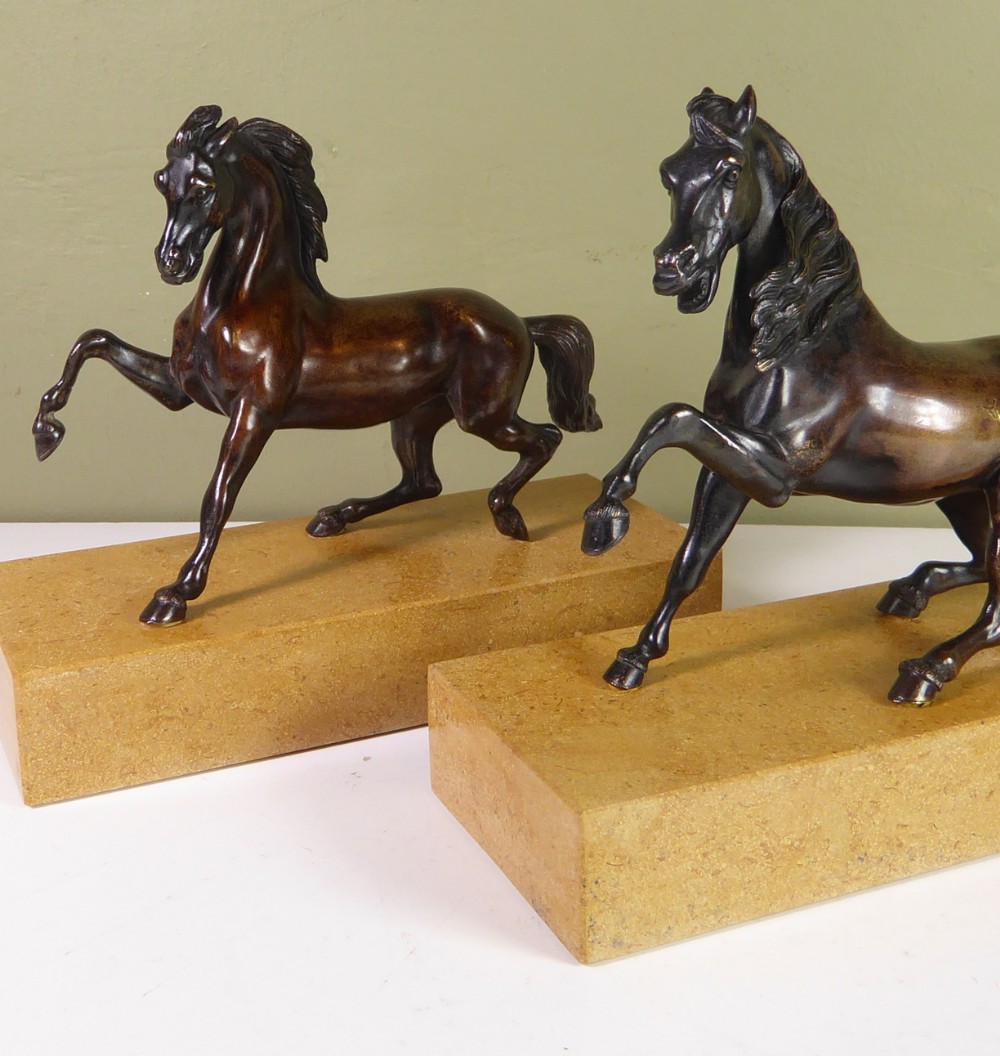 PAIR OF 18TH C BRONZE HORSES