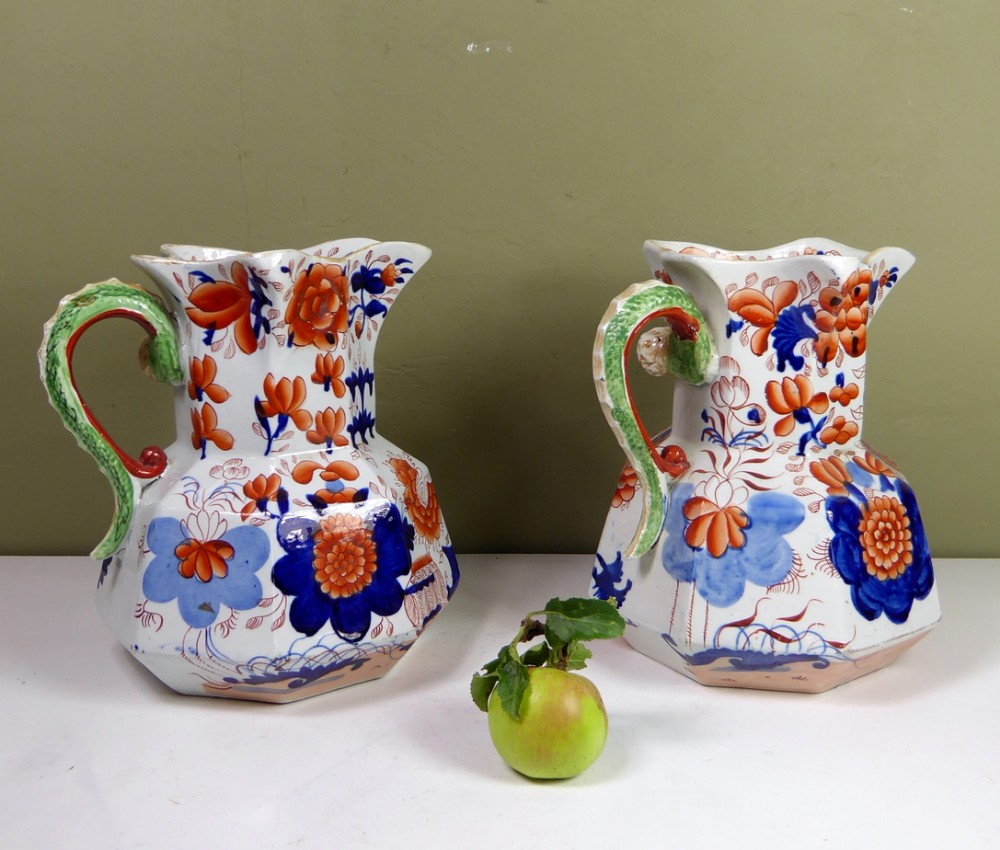 LARGE PAIR OF IRONSTONE HYDRA JUGS