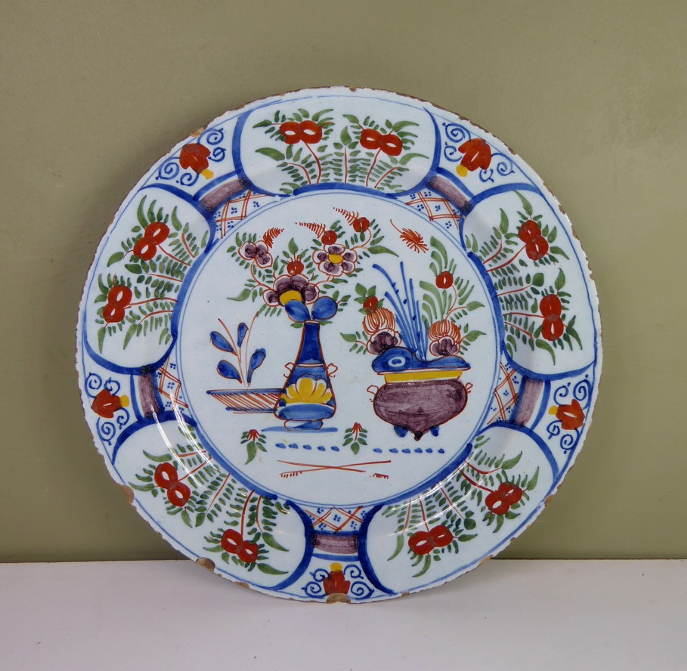 18TH C DELFT POLYCHROME CHARGER