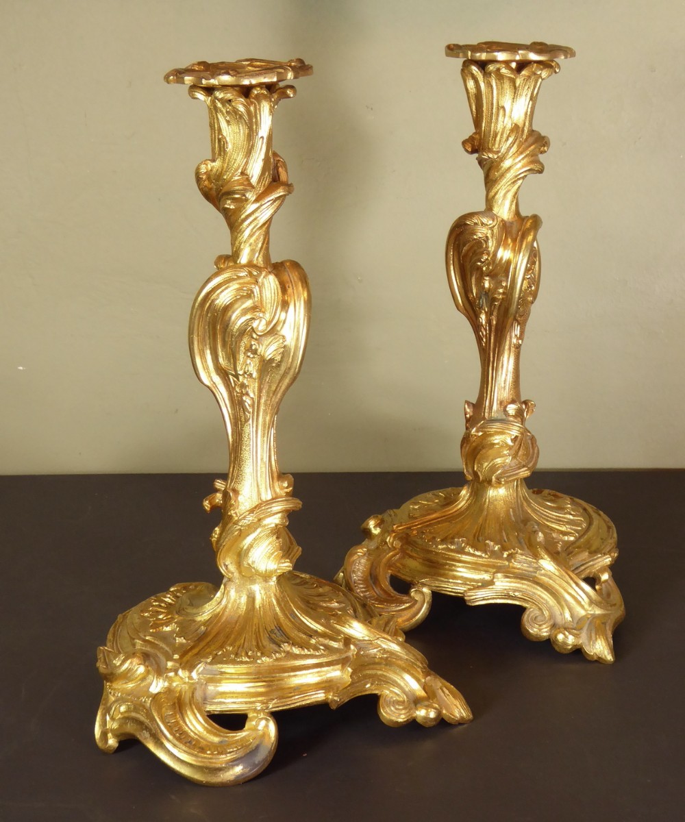 LARGE PAIR OF 18TH C ORMOLU CANDLESTICKS