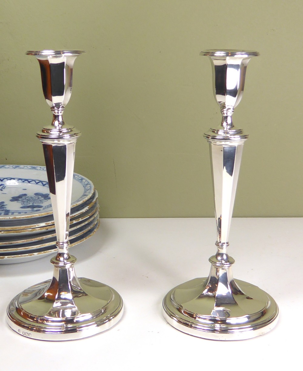 PAIR OF OCTAGONAL SILVER CANDLESTICKS