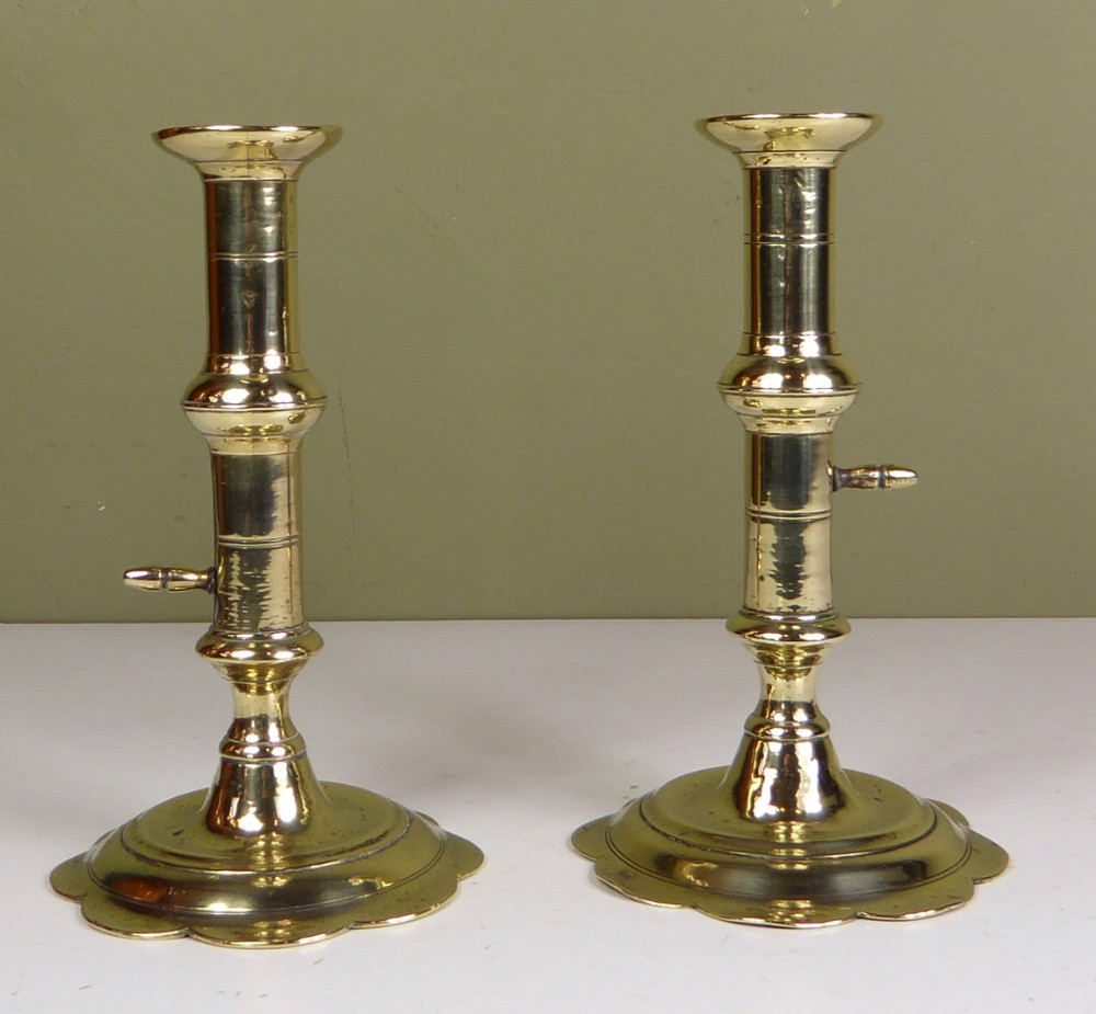 PAIR OF GEORGE I BRASS CANDLESTICKS