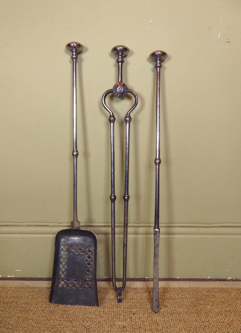 SET OF 19TH C STEEL FIRE TOOLS