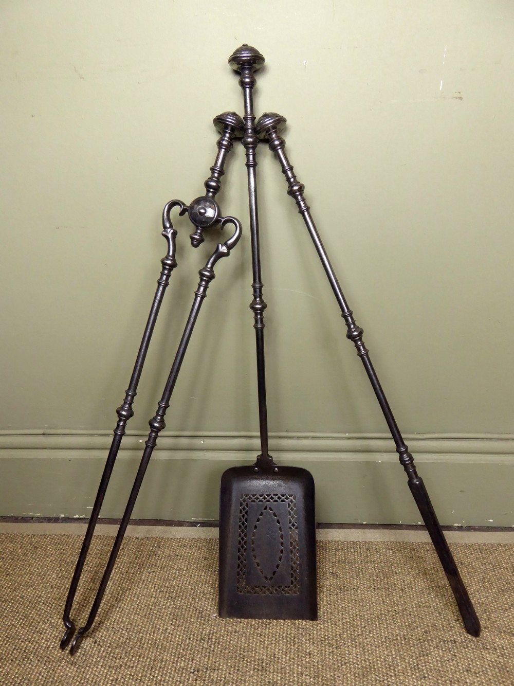 SET OF 19TH C STEEL FIRE TOOLS