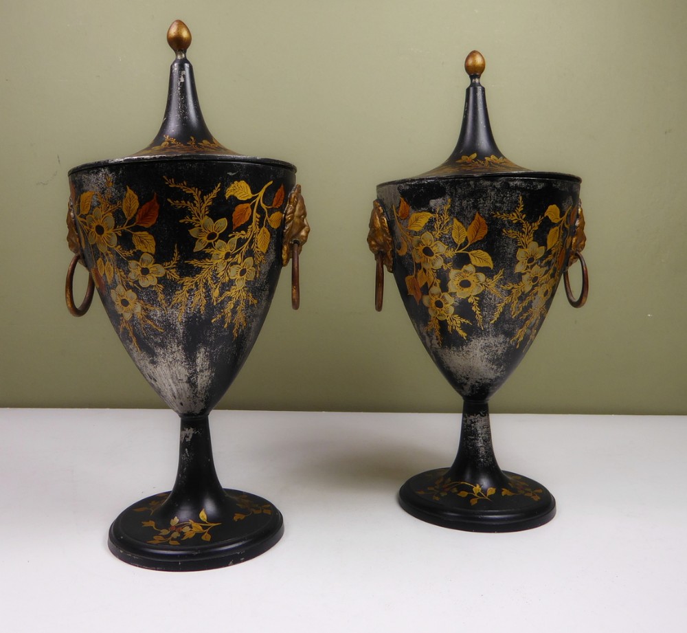 PAIR OF 19TH C TOLE CHESTNUT VASES