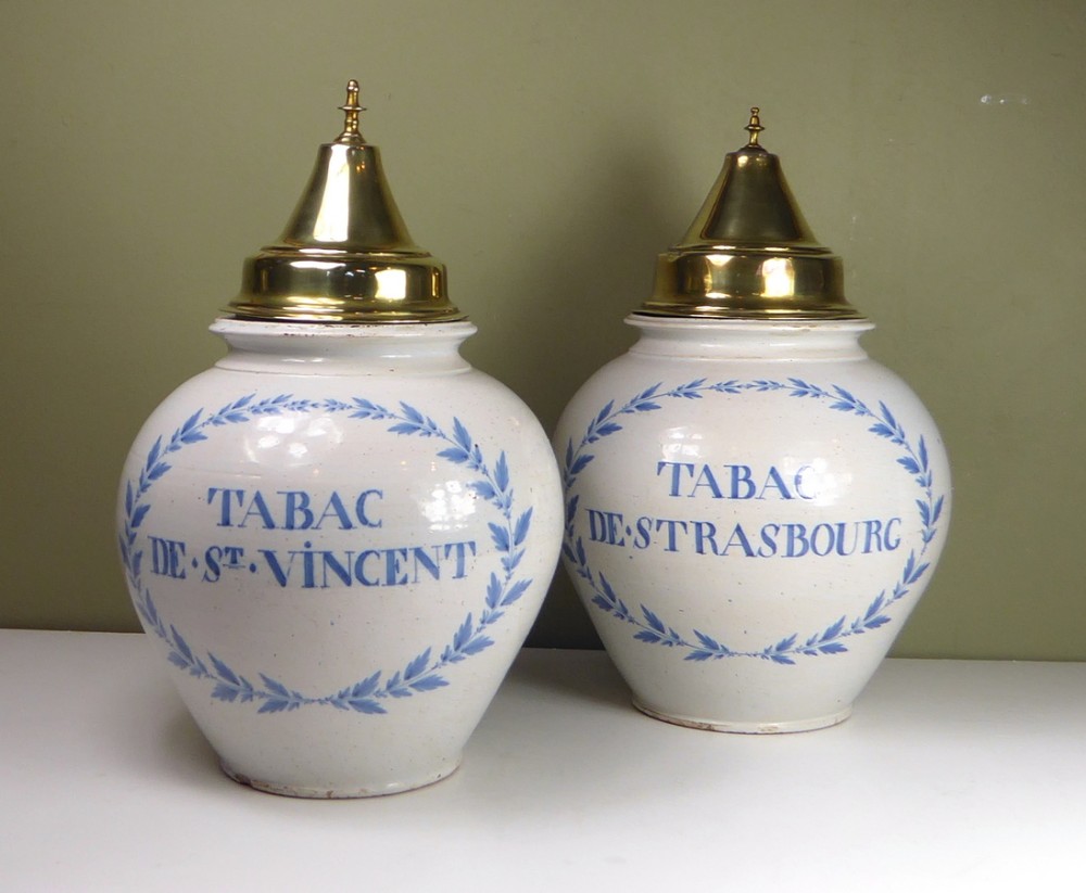 PAIR OF 18TH C DELFT TOBACCO JARS