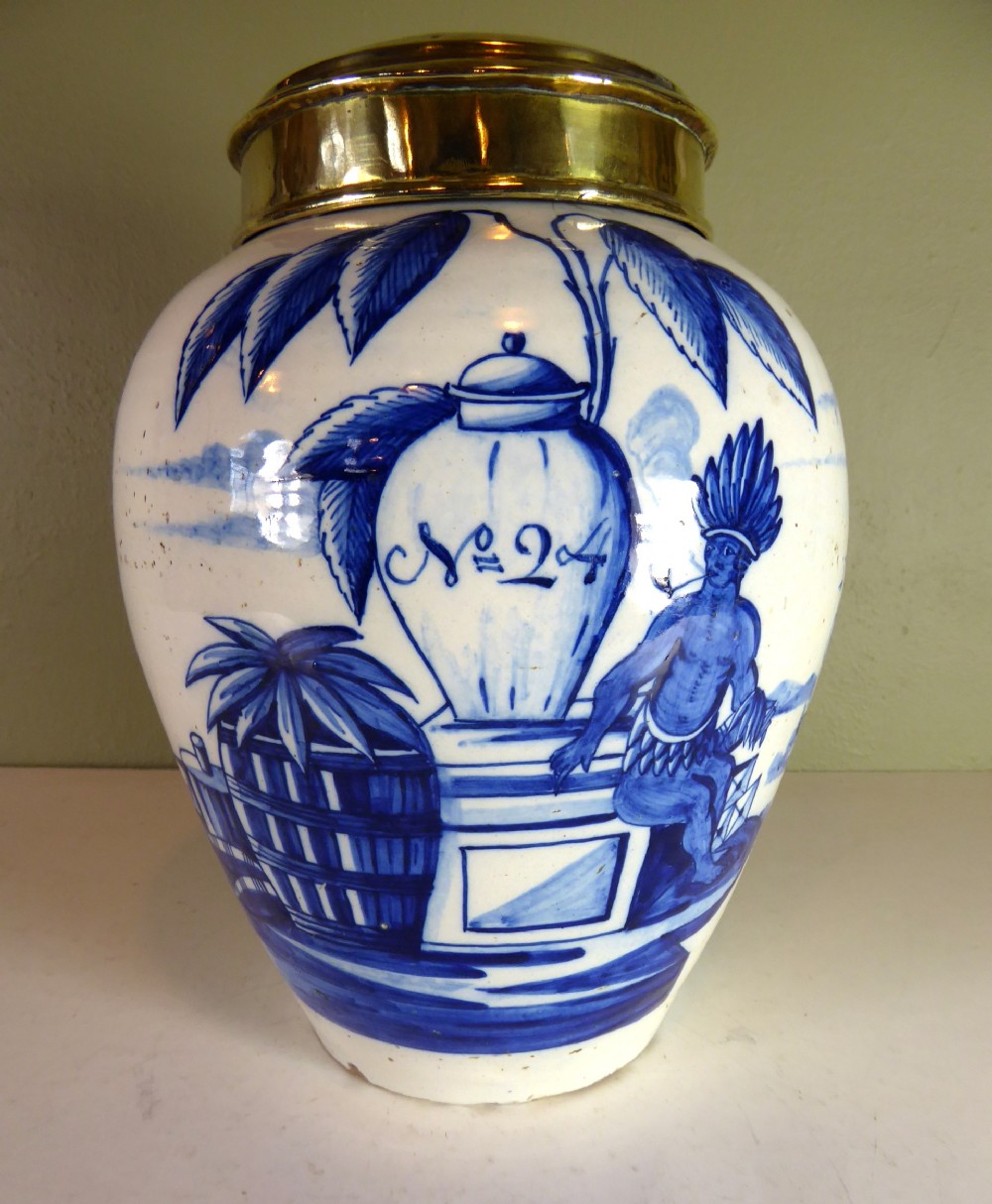 18TH C DELFT TOBACCO JAR