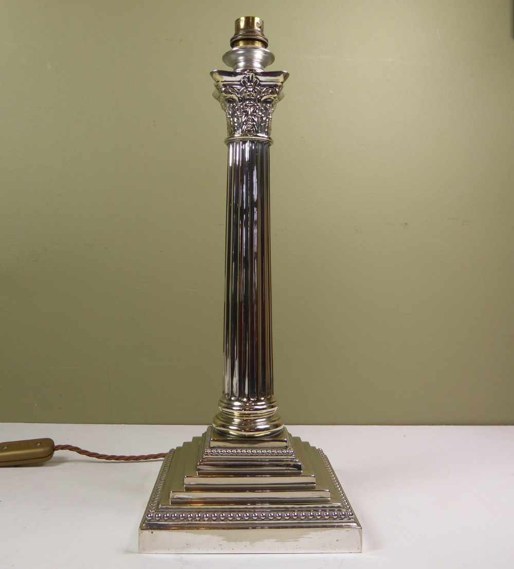 19TH C SILVER PLATED LAMP BASE