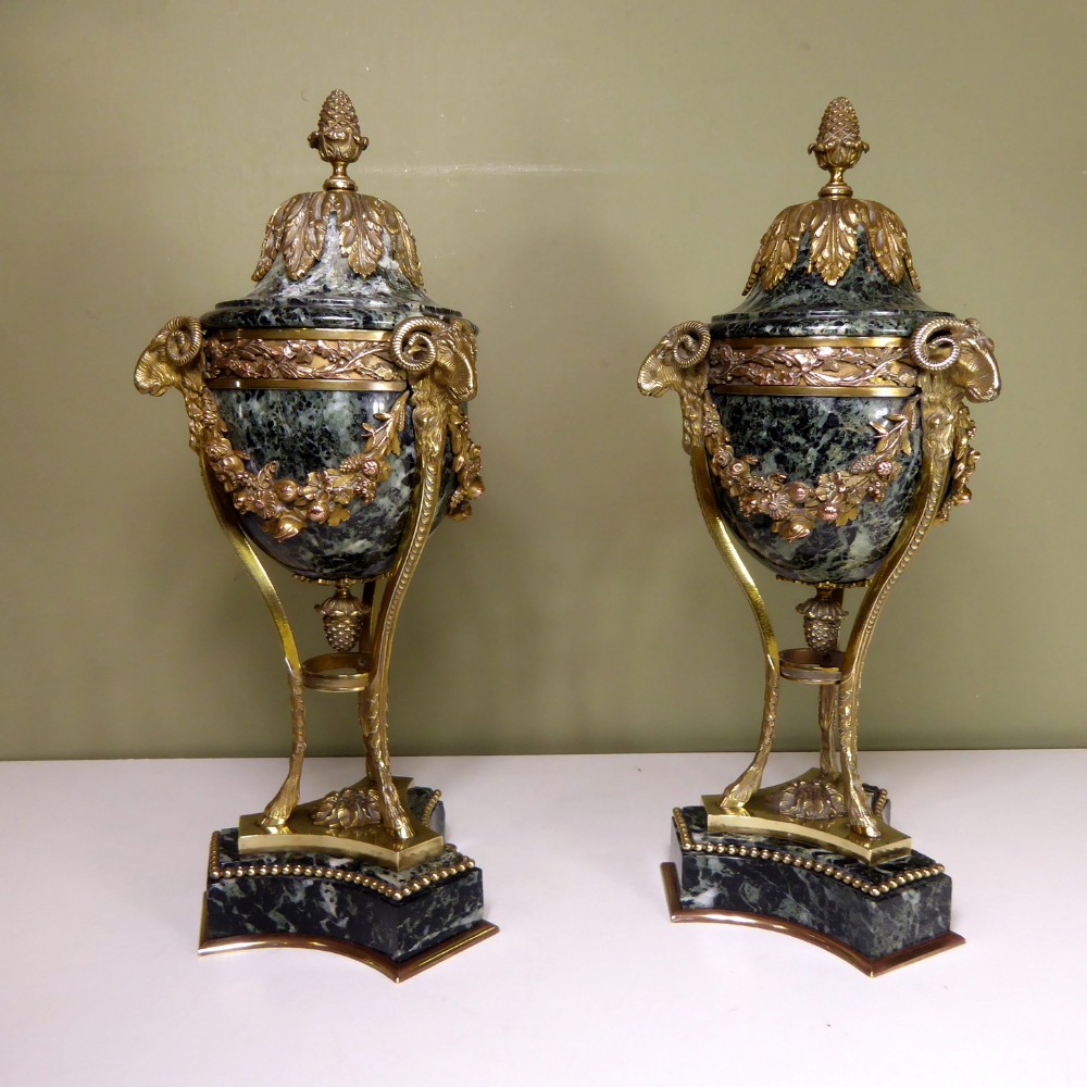 PAIR OF 19TH C MARBLE & ORMOLU CASSOULETTES