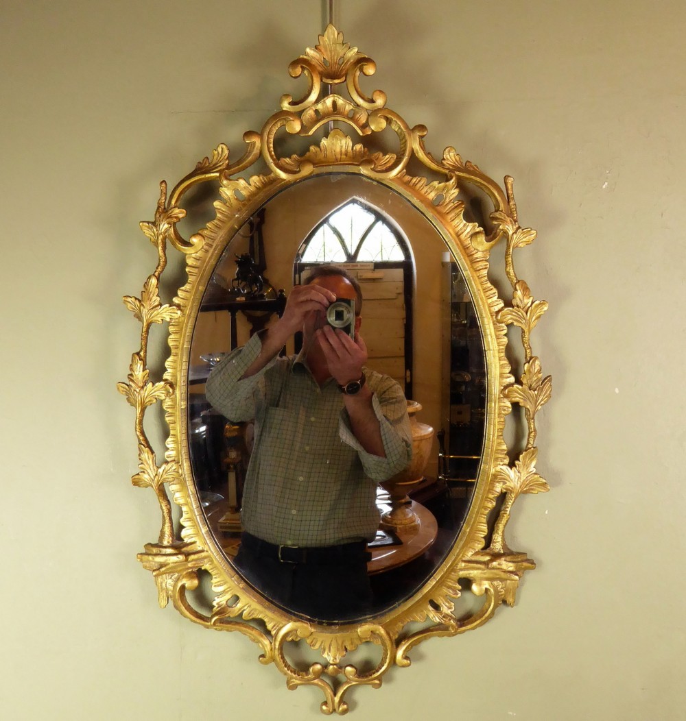 18TH C GEORGE III CARVED GILT OVAL MIRROR