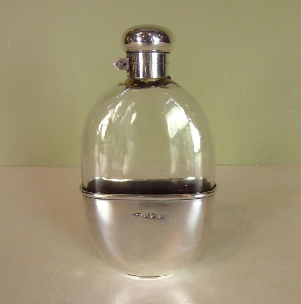 19TH C SILVER & GLASS HIP FLASK