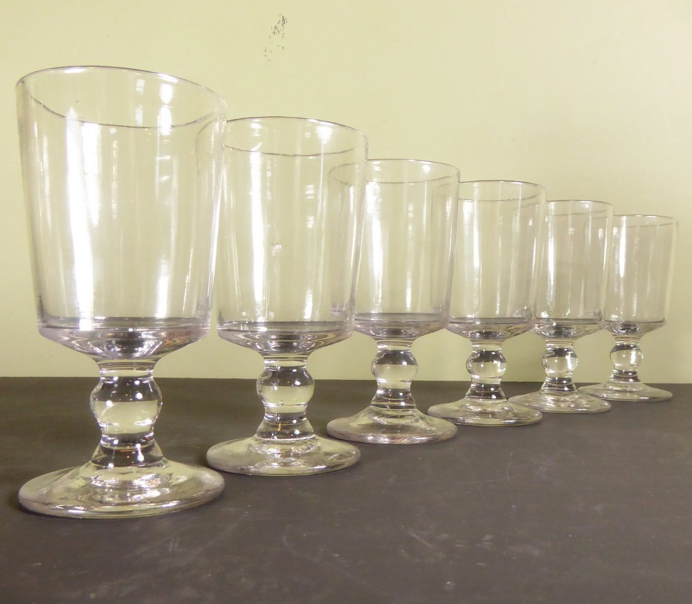 SET OF SIX 19TH C GLASS RUMMERS