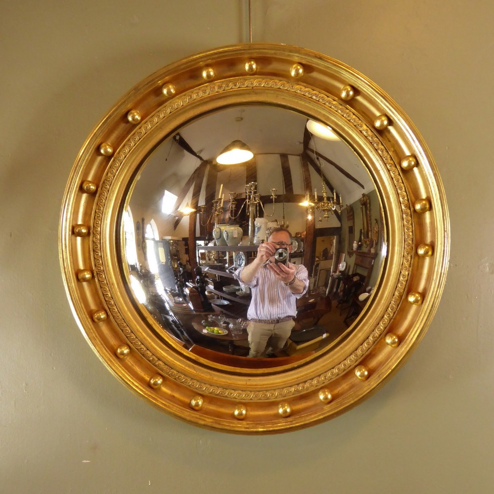 19TH C GILT CONVEX MIRROR