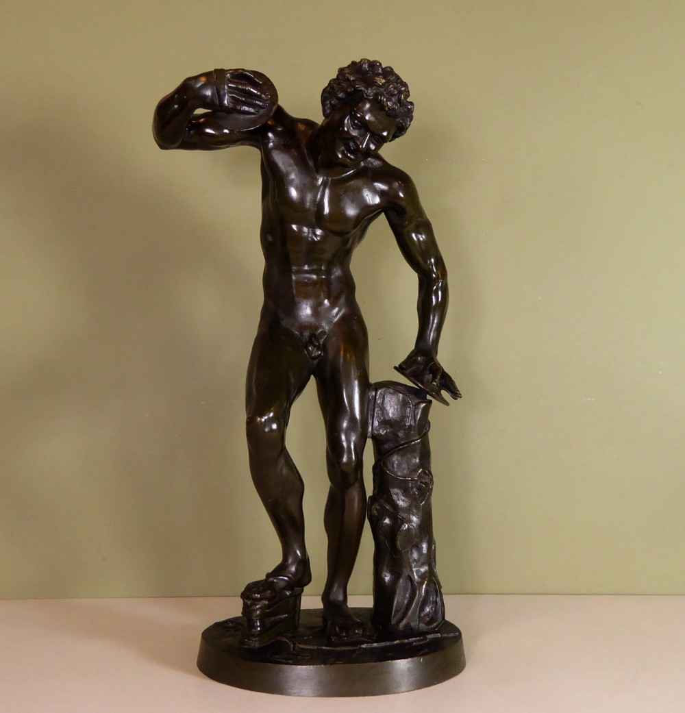 LARGE 19TH C BRONZE DANCING FAUN