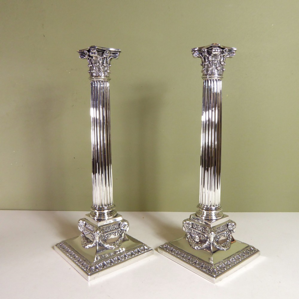 PAIR OF 19TH C SILVER SHEFFIELD PLATE CANDLESTICKS