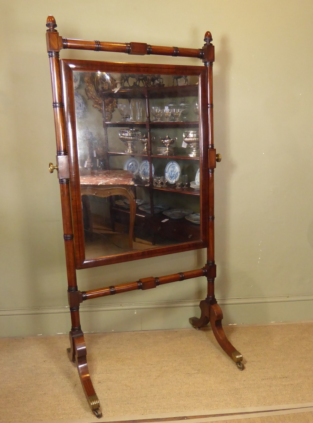 19TH C MAHOGANY CHEVAL DRESSING MIRROR
