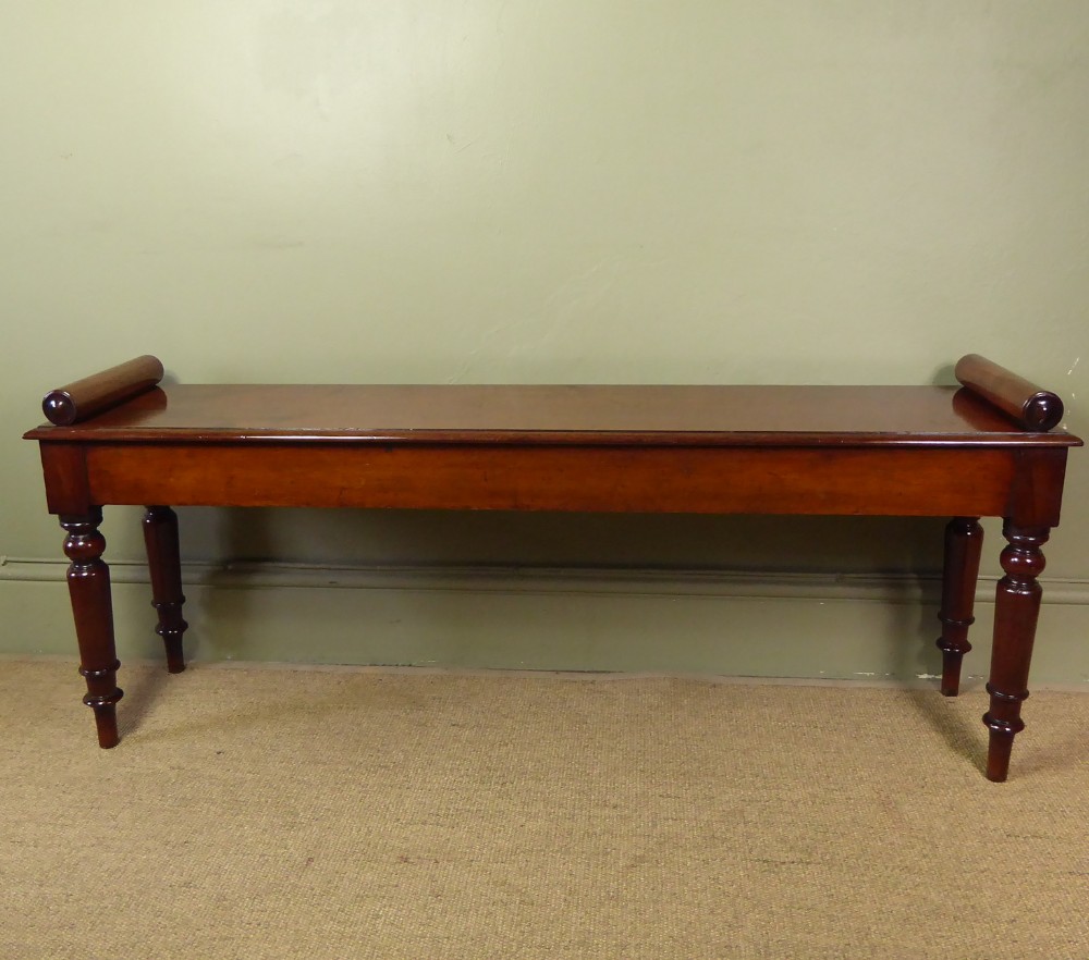 19TH C MAHOGANY HALL  BENCH, WINDOW SEAT