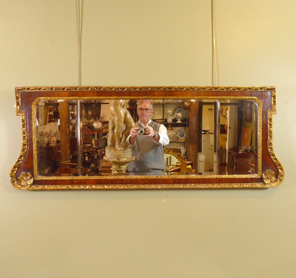 George II Walnut Overmantle Mirror c 1730.