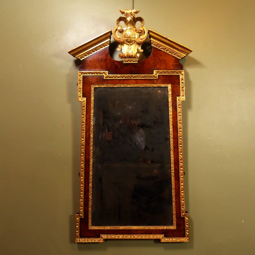 GOOD GEORGE II WALNUT & GILT MIRROR