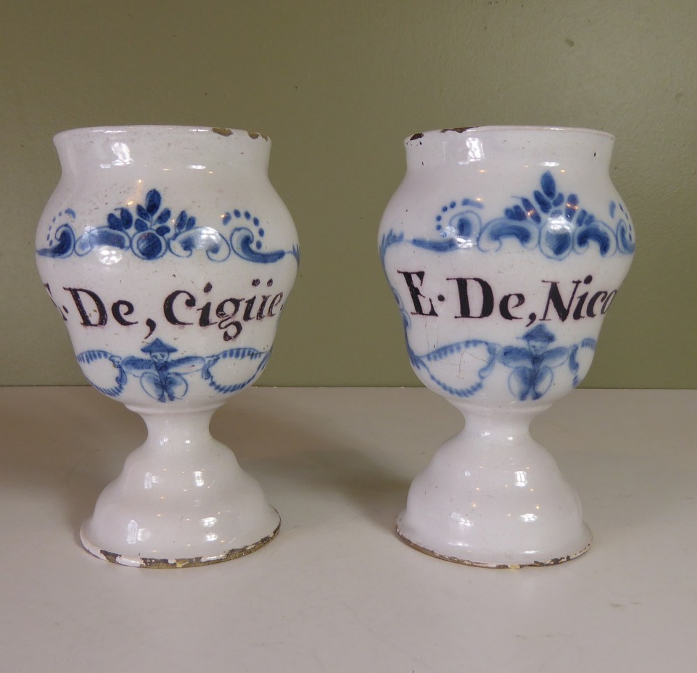 PAIR OF 18TH C DELFT APOTHECARY JARS