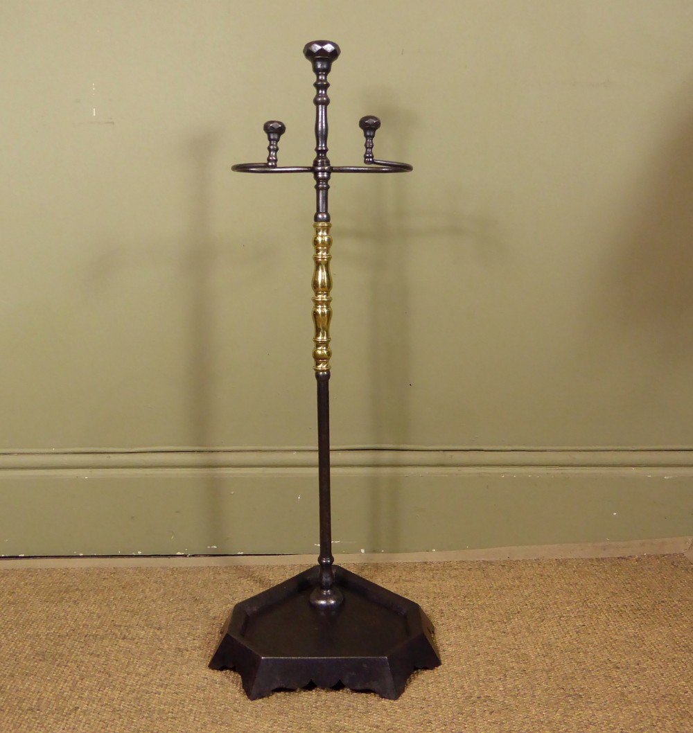 19TH C STEEL & BRASS FIRE TOOL STAND