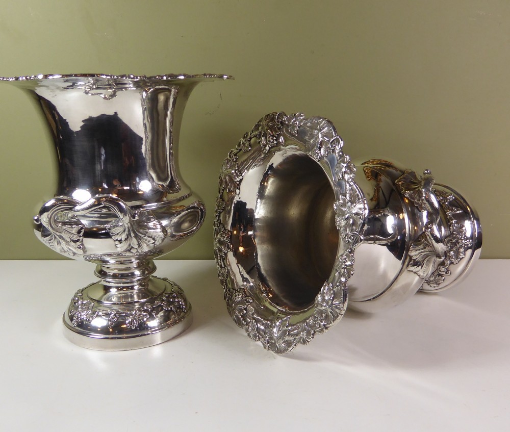 PAIR OF 19TH C SILVER PLATED WINE COOLERS, CHAMPAGNE BUCKETS