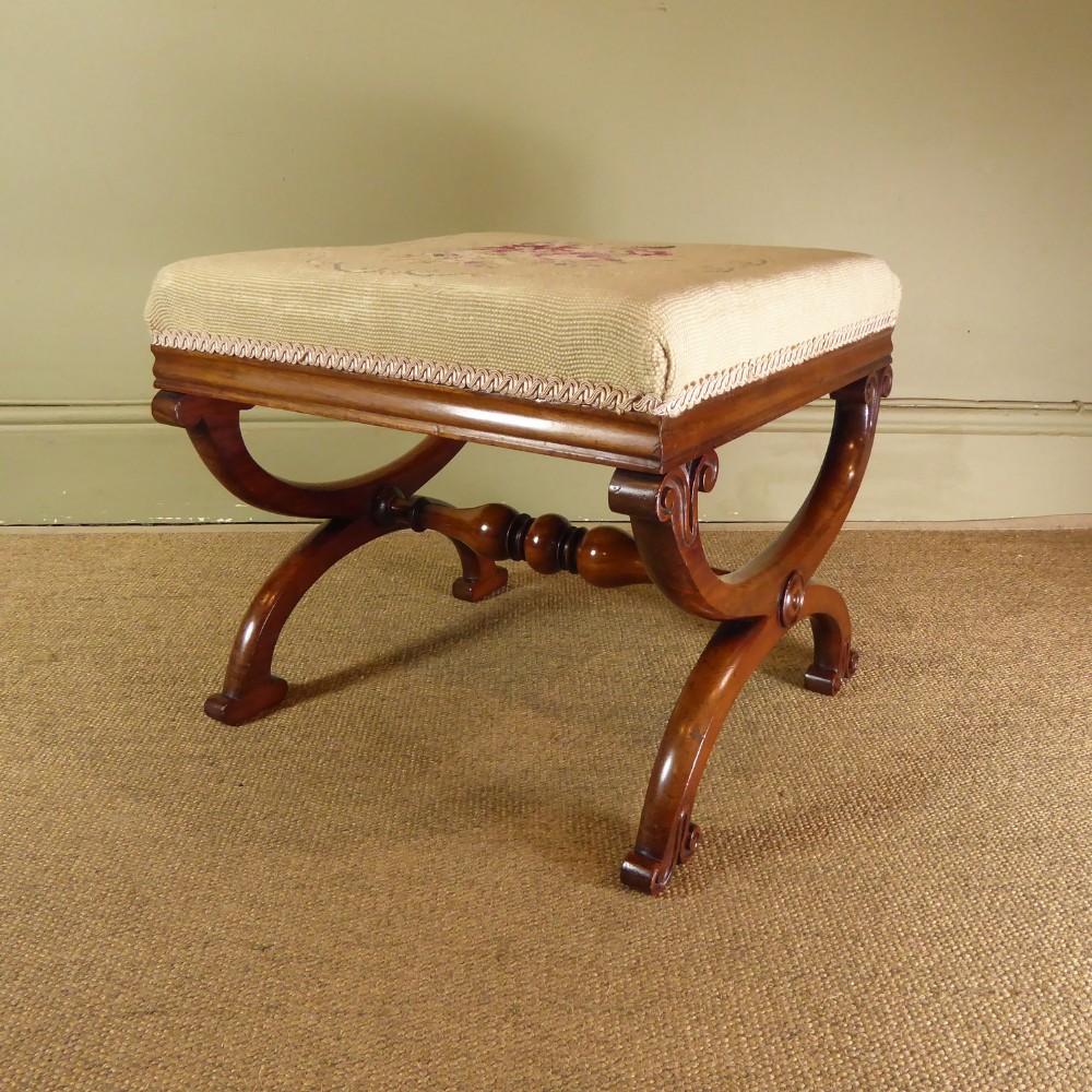 19TH C MAHOGANY & NEEDLEWORK STOOL