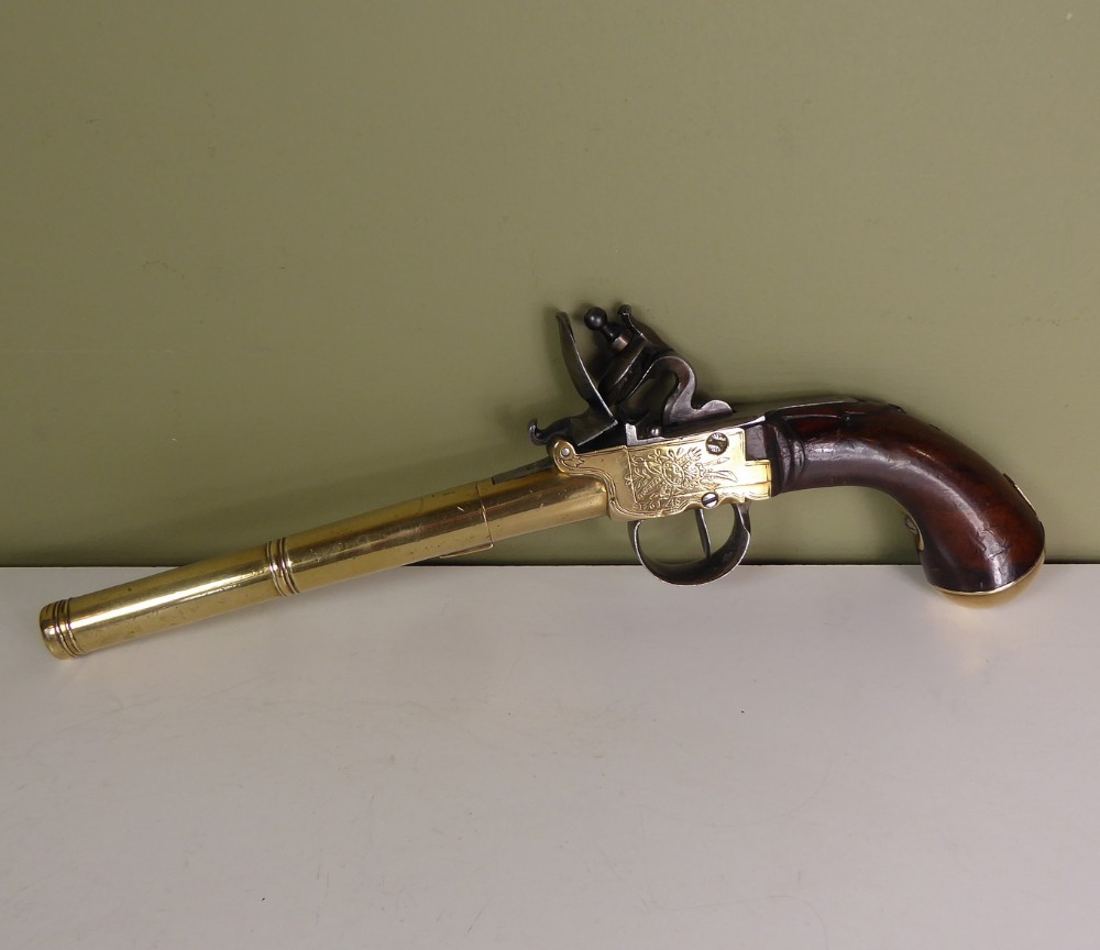 18TH C BRASS BARRELLED FLINTLOCK PISTOL