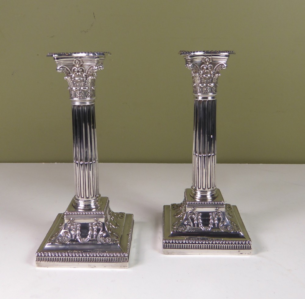 PAIR OF 19TH C SILVER CANDLESTICKS