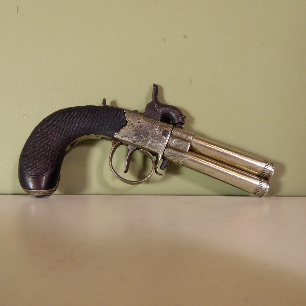 EARLY 19TH C DOUBLE BARREL PERCUSSION PISTOL