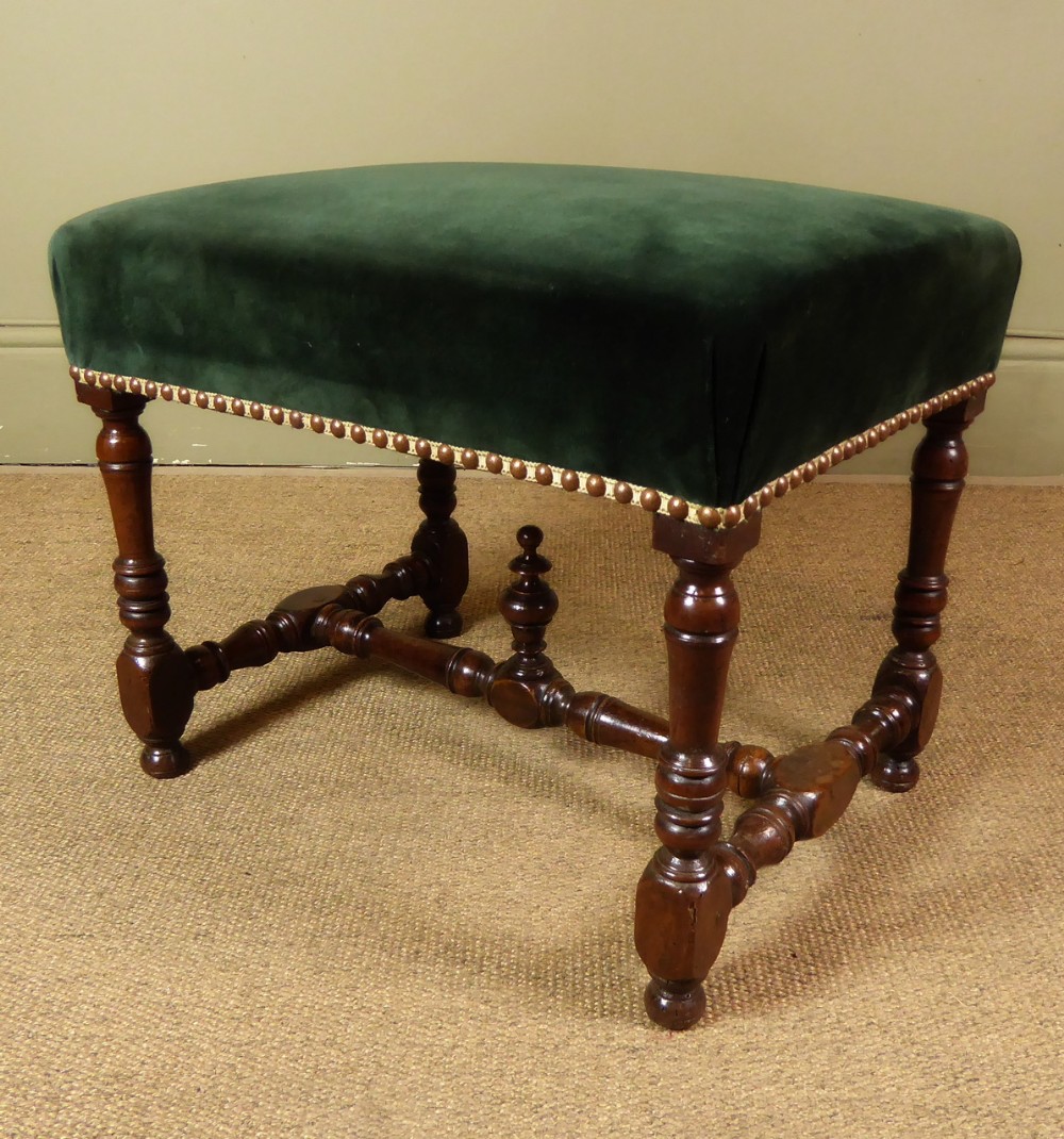 18TH C WALNUT & VELVET STOOL