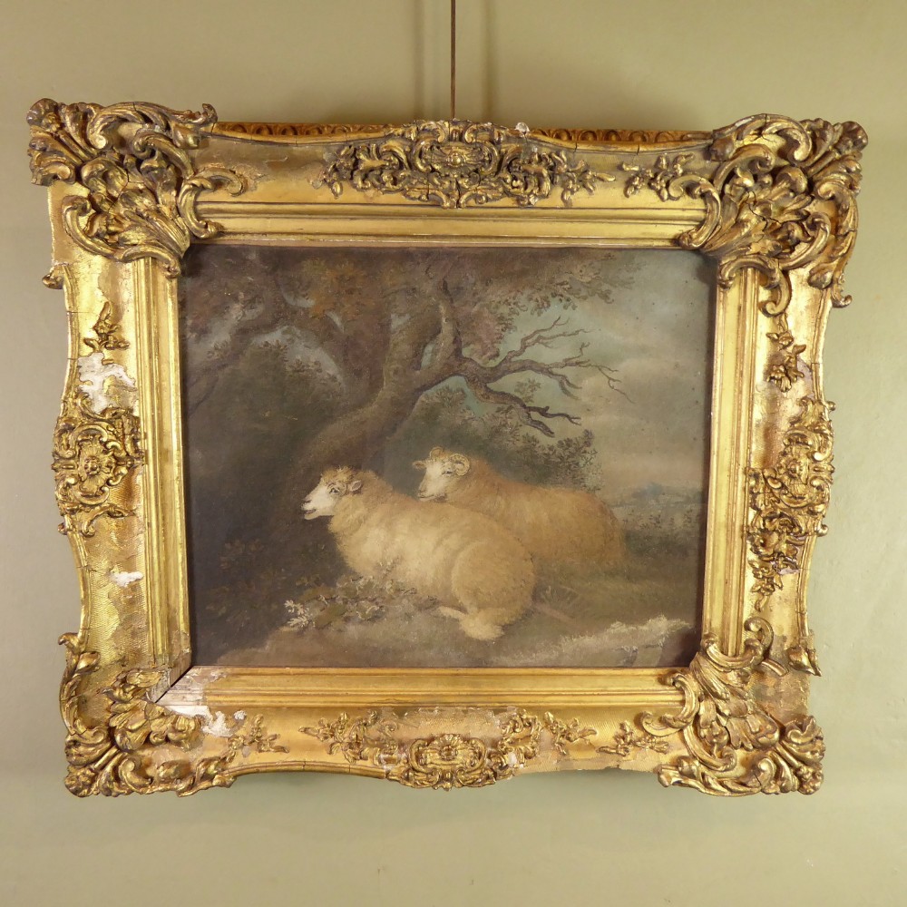 19TH C SAND PICTURE OF A RAM & EWE