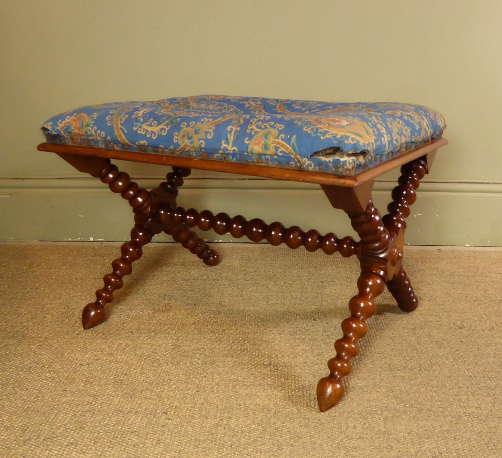 19TH C WALNTU X FRAME STOOL