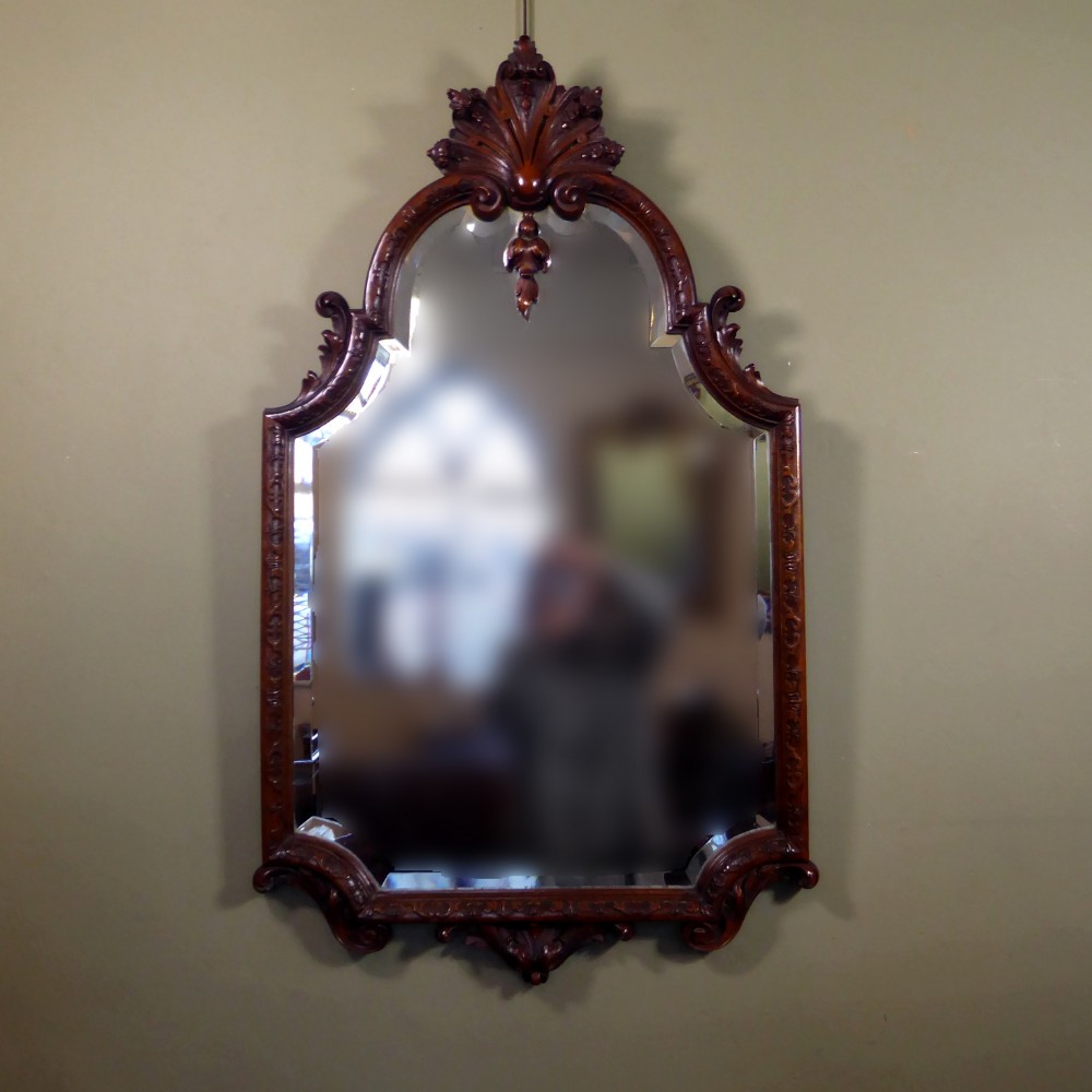 LARGE 19TH C CARVED WALNUT MIRROR