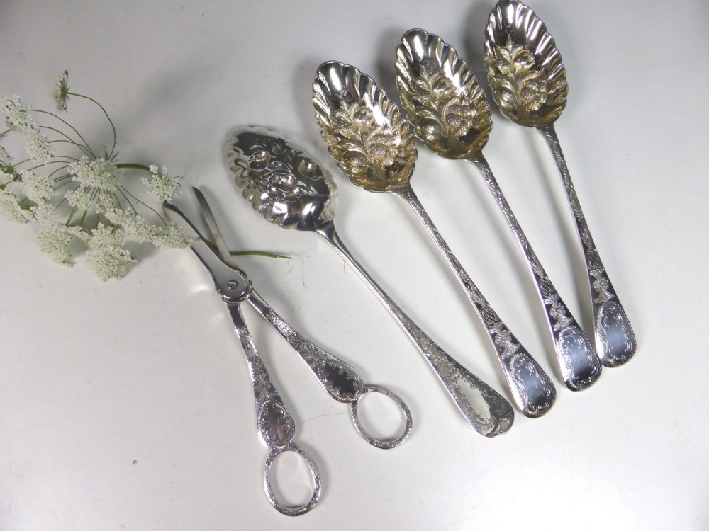 19TH C BERRY SPOONS & GRAPE SCISSORS View III
