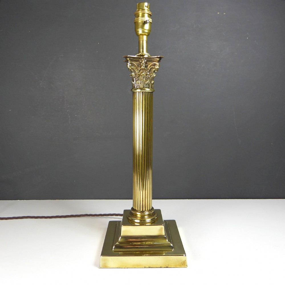 19TH C BRASS CORINTHIAN COLUMN LAMP BASE