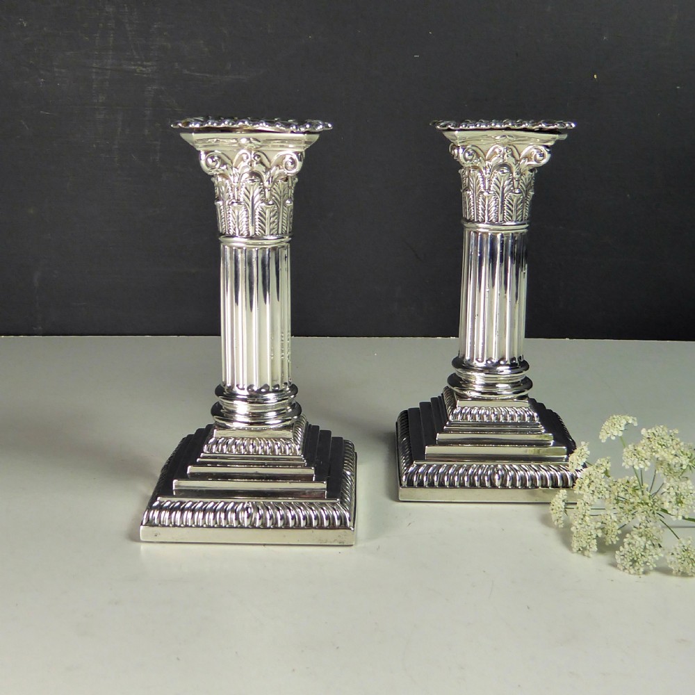 PAIR OF 19TH C SILVER CANDLESTICKS