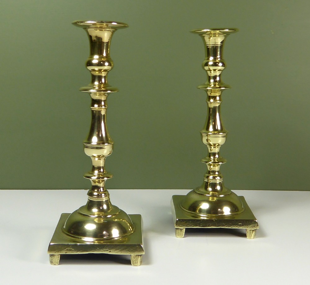 PAIR OF LATE 18TH C BRASS CANDLESTICKS
