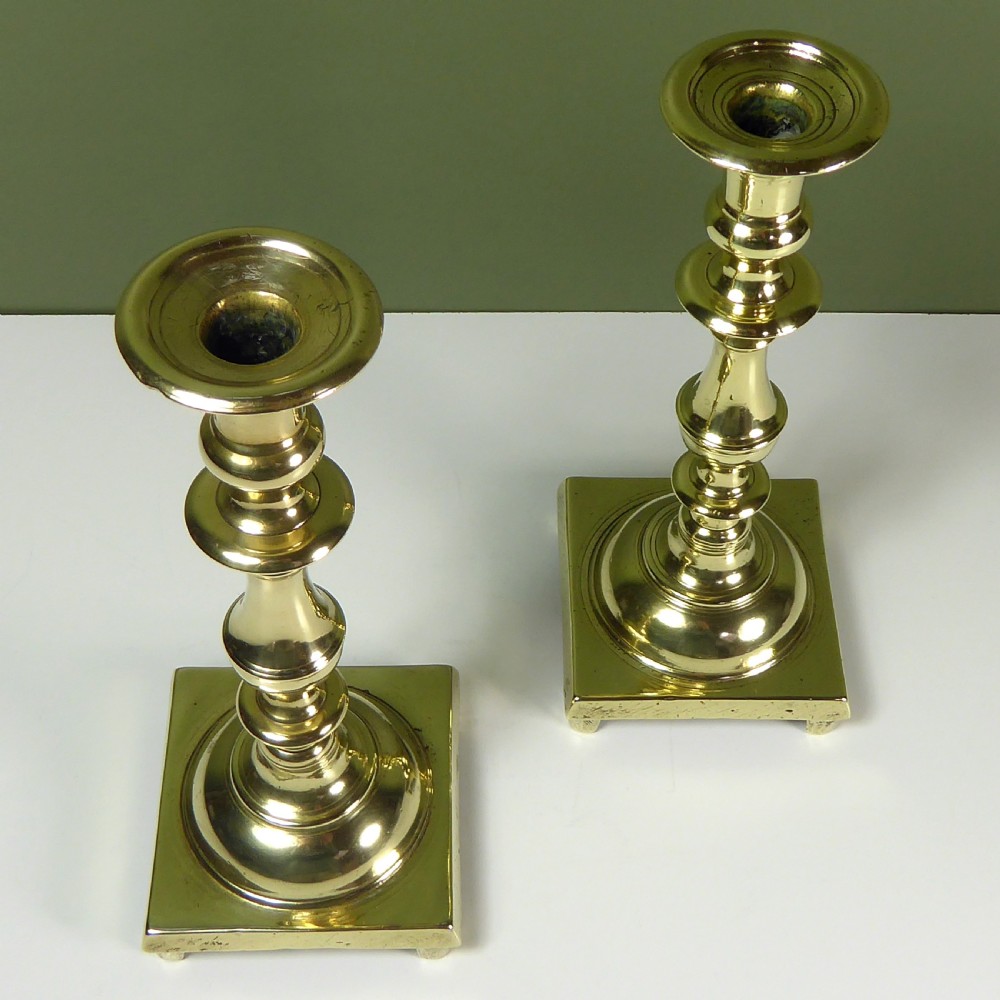 PAIR OF LATE 18TH C BRASS CANDLESTICKS View II