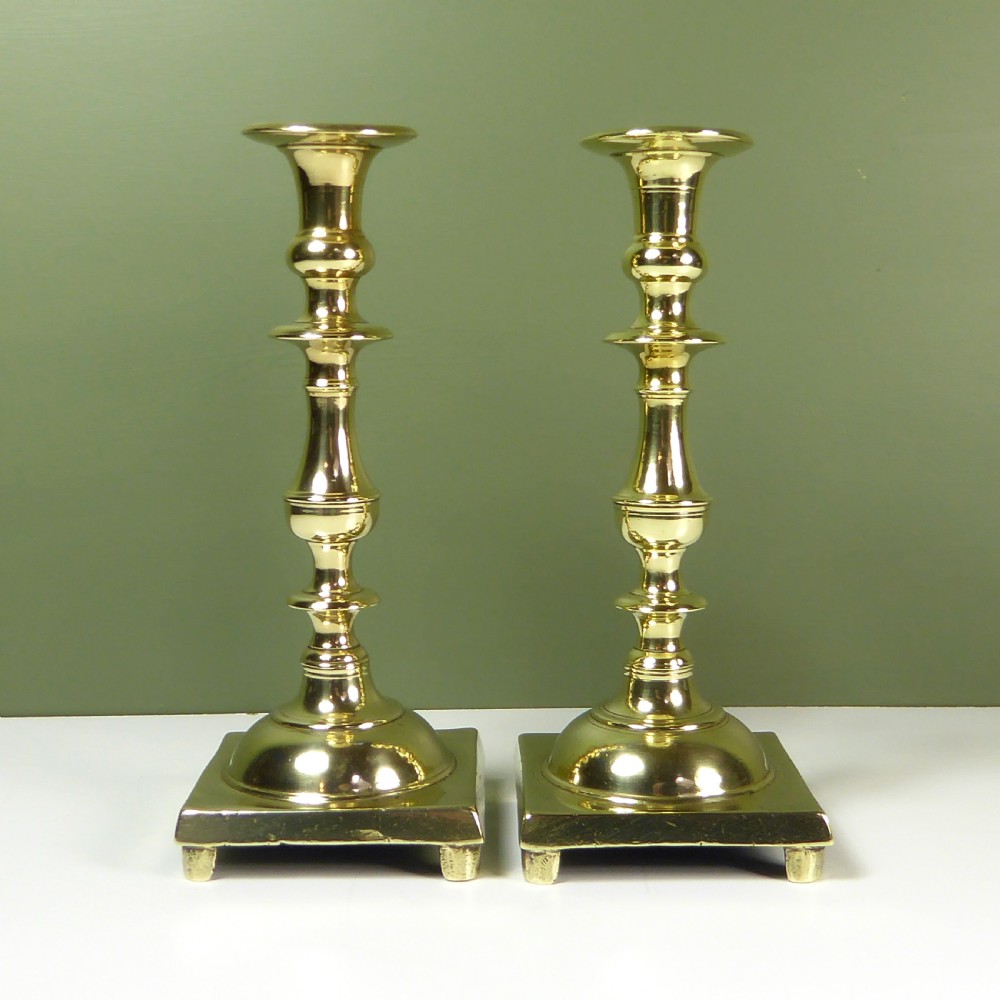 PAIR OF LATE 18TH C BRASS CANDLESTICKS View III