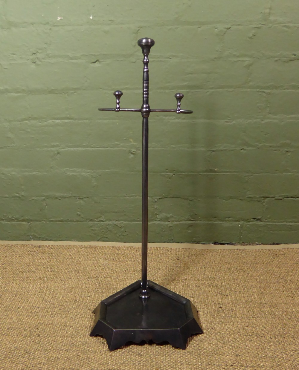 19TH C BURNISHED STEEL FIRE TOOL STAND