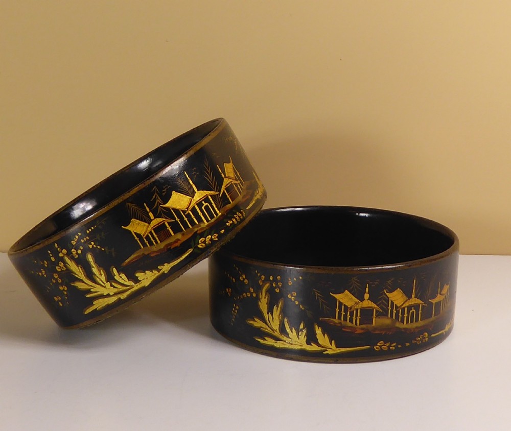 PAIR OF REGENCY PAPIER MACHE COASTERS