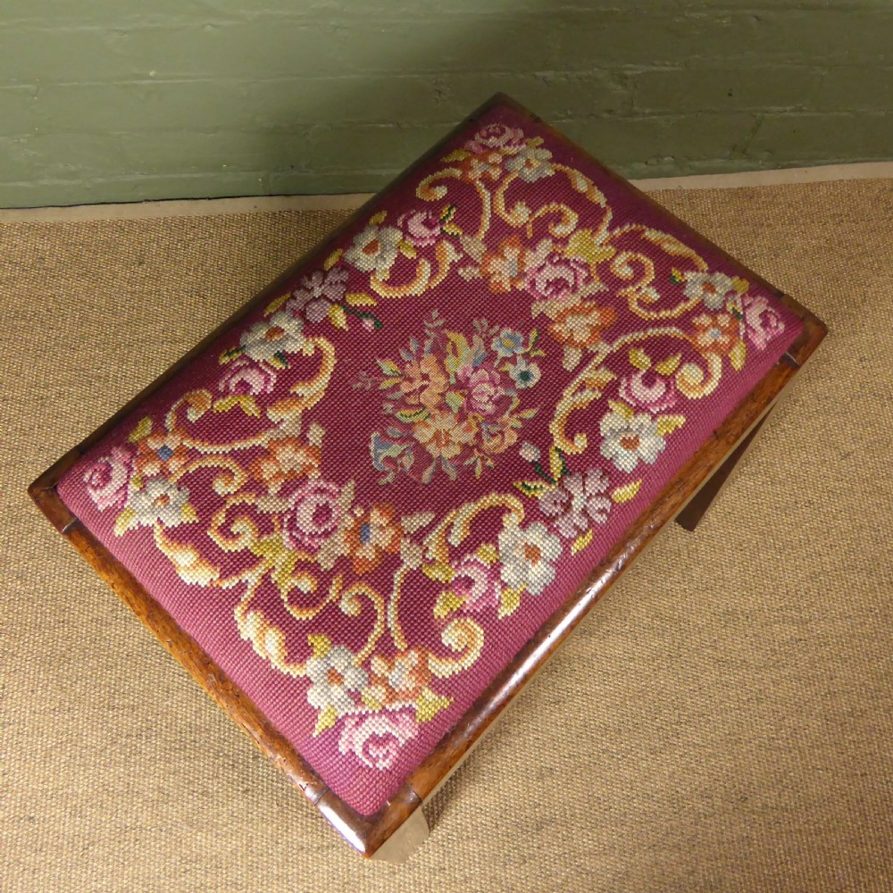 18TH C WALNUT & EMBROIDERED SEAT STOOL View IV