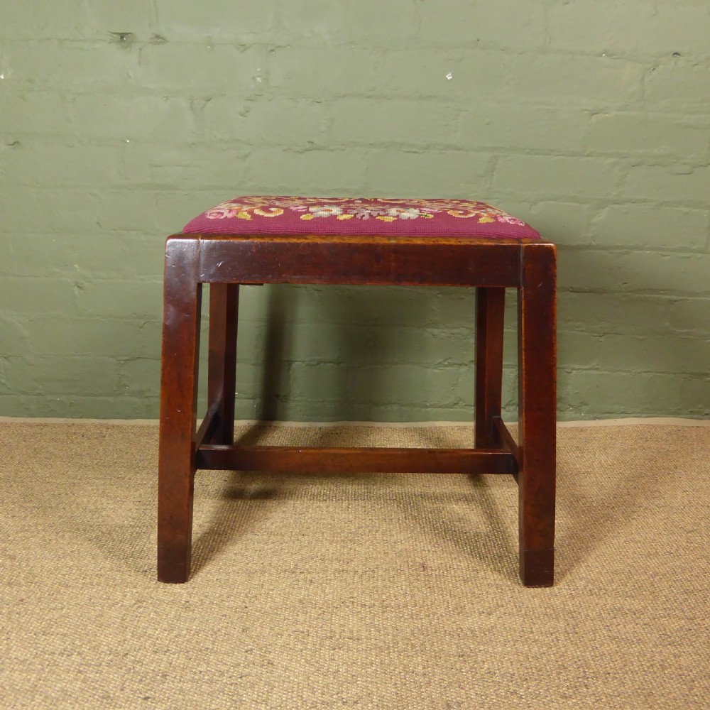 18TH C WALNUT & EMBROIDERED SEAT STOOL View VI