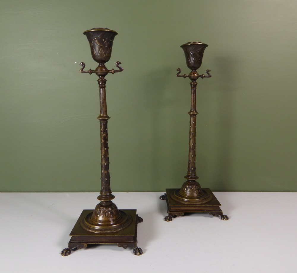 PAIR OF AESTHETIC MOVEMENT BRONZE CANDLESTICKS View II